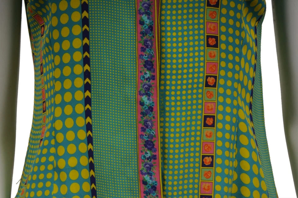 Camisa Versace para mujer sin mangas con botones EE. UU. 40 verde amarillo seda Foto 4 de 4