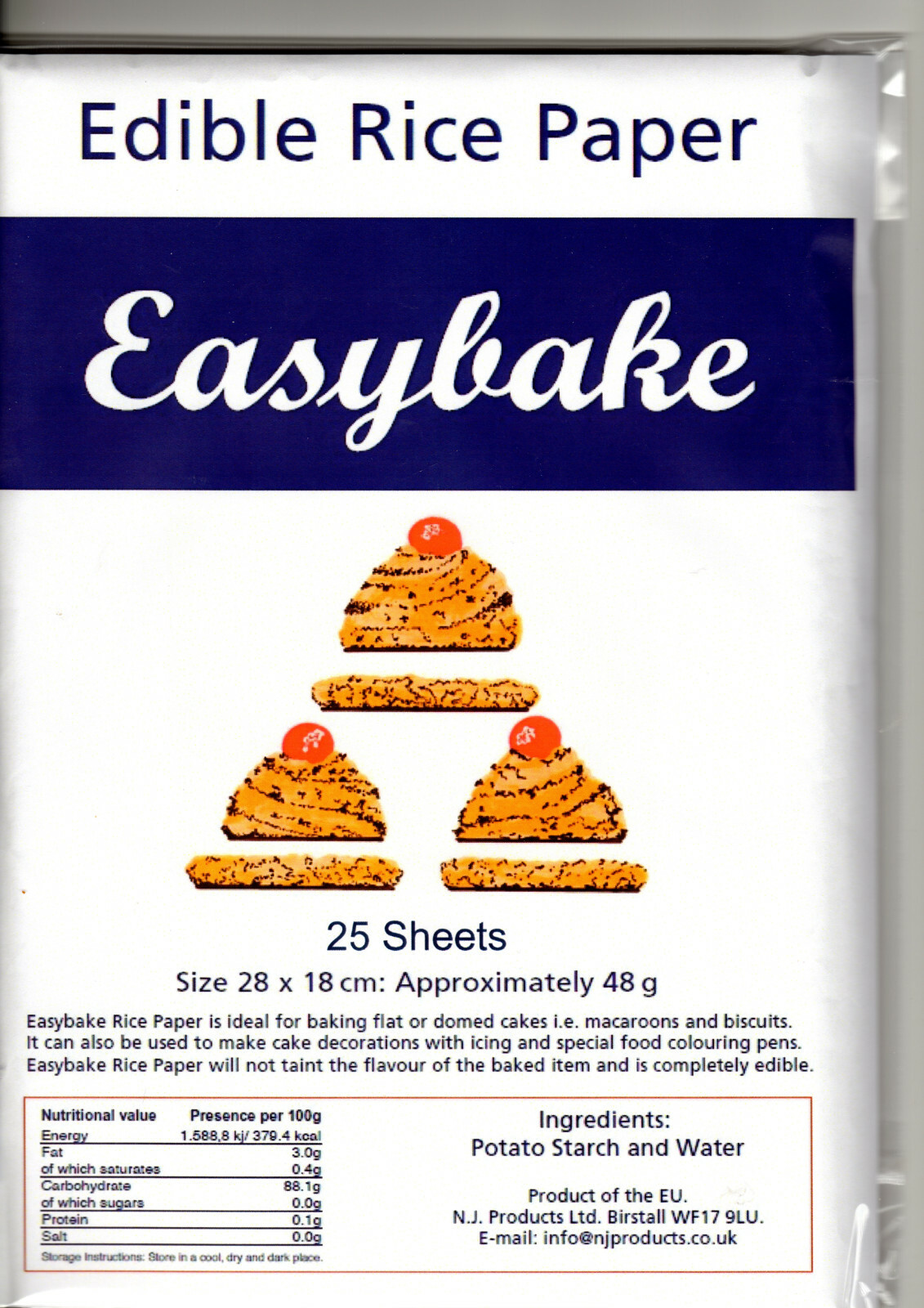 Easybake Edible White Rice Paper 25 Sheets per Pack 28cm x 18cm. Post