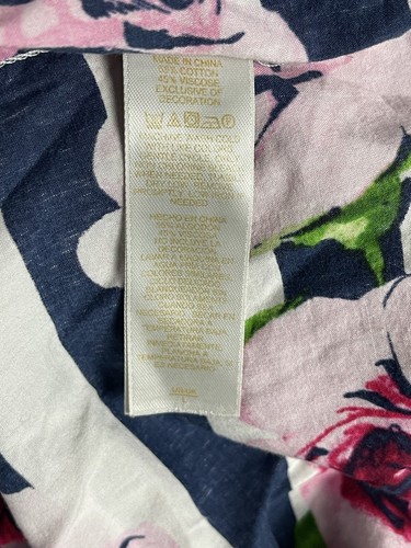 Kate Spade Roses Stripe Pink Floral Navy Blue Striped Pajama Button Top Plus 1 - Picture 6 of 7