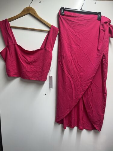 Reformation Rika Two-Piece Crop Top & Wrap Skirt Set in Corvette Pink Large New