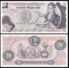 1982-1983 Colombia 20 Pesos P-409 NEW UNC Banknote