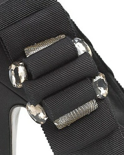 TORY BURCH PERAH BLACK SATIN CRYSTAL EMBELLISHED WEDGE SANDALS US 5 I LOVE SHOES - Picture 2 of 11