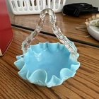 Vintage Fenton Art Glass Baby Blue Hobnail Ruffle Crimped Basket 5-3/4” Diameter