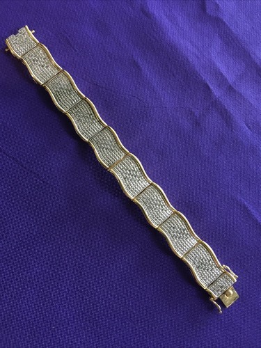 Gold & Silver Tone Diamond Paved Wide Link 7 1/2" Bracelet - Picture 5 of 11