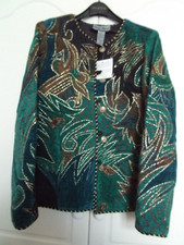 Nwt Indigo Moon Applique Teal Green Blue Black Gold Chenille Jacket Xs Lined