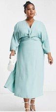 Women's ASOS Sea Green Bat Wing Sleeve Faux Wrap Twist Front Cocktail Dress