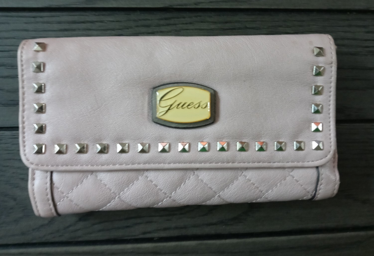 Guess Clutch Wallet Pink Quilted Leather Studded Orga… Gem
