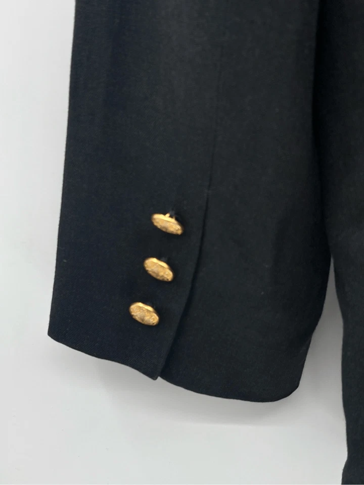 Blazer Talbots Doble Pecho Mezcla de Lino Mujer Talla 12 Negro Dorado Botón Foto 3 de 4