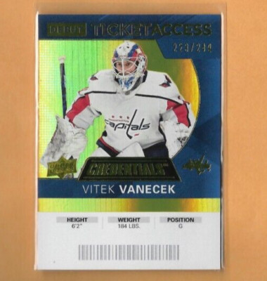 2021-22 Upper Deck Credentials Vitek Vanecek/249 Debut Ticket Access Yellow #92