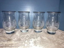 Vtg Set of Libby Arby’s Holiday Tulip Glasses Etched winter scene Preowned 
