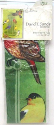 David T Sands Collection Russ Berrie 645510 Birds at Bird Feeder Outdoor Flag