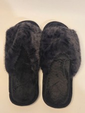 Black Leopard Print Fur Slippers