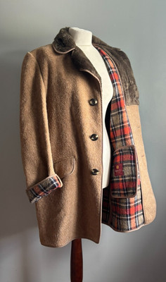 Vintage Wollmantel 42 44 Schottenkaro Futter Trench Fellkragen camel hellbraun dunn&co