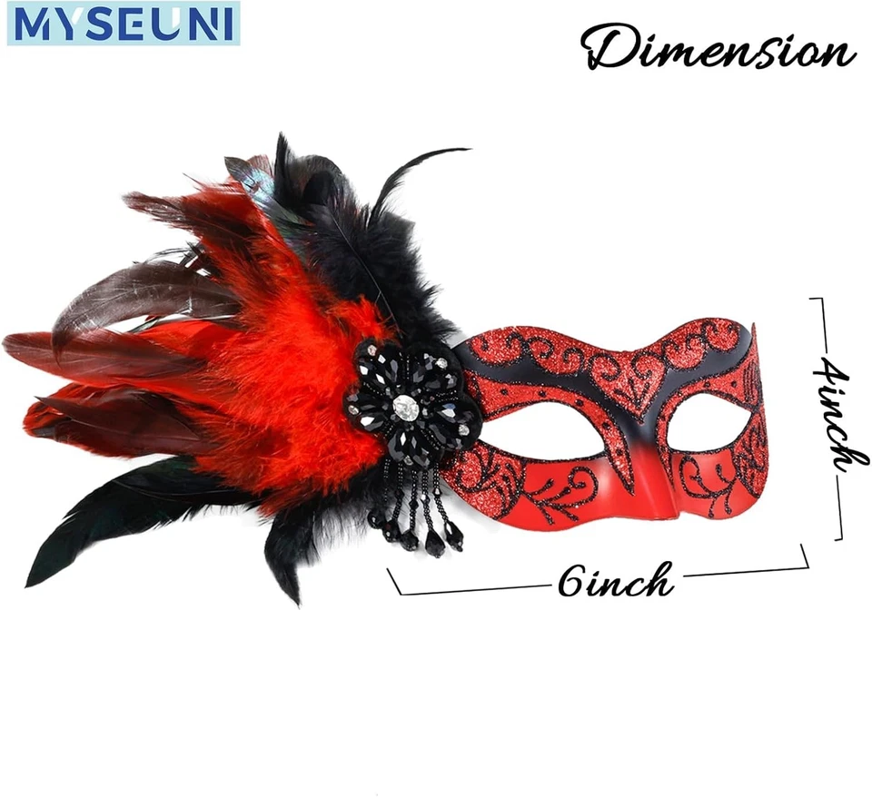 MYSEUNI 2024 Neue Maskerade-Maske für Frauen mit Federn – venezianische - Bild 2 von 4