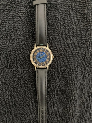 Vintage Seiko Watch Women 25mm Gold Tone 1N00-0059 Blue Floral Dial.