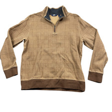 Lands' End Large Men's Bedford Rib Quarter Zip Pullover Sweater Brown/Tan Plaid