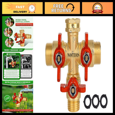 #ad 3 Way Hose Splitter Valve Heavy Duty Brass Garden Tap Splitter with Shut Off 3 $62.99