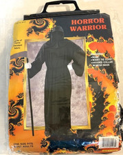 Black Hooded Robe Costume With Mesh Face Mask Reaper Adult Halloween