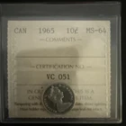 1965 Canada Silver Ten Cent 10C - ICCS PL 64 - XQC 648 - No Reserve