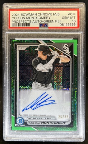 2024 Bowman Chrome Colson Montgomery Auto Mega Box Green Refractor #/99 PSA 10
