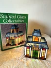 Stained Glass Tiffany Style Lamp Vtg Xmas Village BANK BUILDING HOUSE