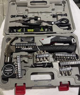 #ad Husky Household Tool Set Hard Case w Hammer Level Tape Measure Knife Scissors $40.00