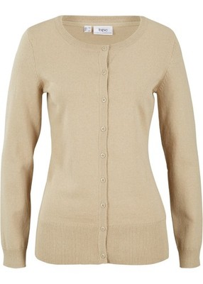 Basic Feinstrickjacke recycelter Baumwolle Gr. 36/38 Beige Damen Strickjacke Neu