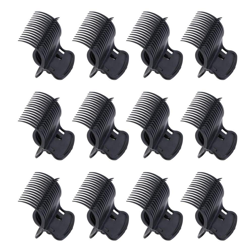 12 Pcs Hot Roller Clips Plastic Hair Curler Claw 12 count (Pack of 1), Black