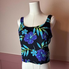 Catalina vtg floral tankini black blue sz large beach swim pool summer