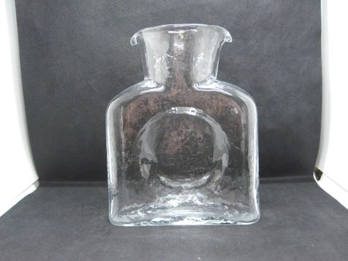 Blenko Clear Textured Glass Water Carafe Double Spout Pitcher Decanter 8X6