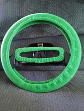 Green Fleece Steering Wheel Rear View Mirror Cover Set Green Fleece Steering Wheel Rear View Mirror Cover Set