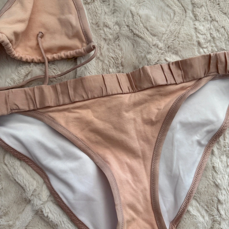Victoria's Secret винтажный M персиковый розовый треугольник бикини комплект галстук стороны купальник - Изображение 3 из 4