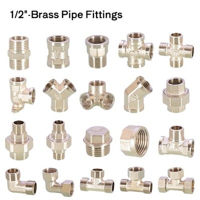 Messing Gewindefitting Muffe Kappe Winkel T-Stück Stopfen Doppelnippel Fittings
