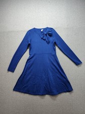 Eliza F Women Dress L Blue Bow Round Neck Long Sleeve Pullover Comfort Summer