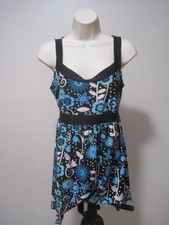 Unbranded Women's Medium Blue Multicolor Short Dress with Flowers and Tie Waist
