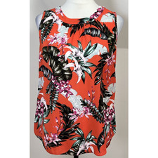 Wallis Blouse Orange White Pink Sleeveless Top Sz 8 Tropical Cottagecore Holiday