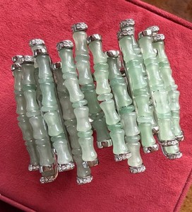 Authentic 18k White Gold Plated Real Jade Cuff Bracelet Bamboo Look NEW MSRP 1250