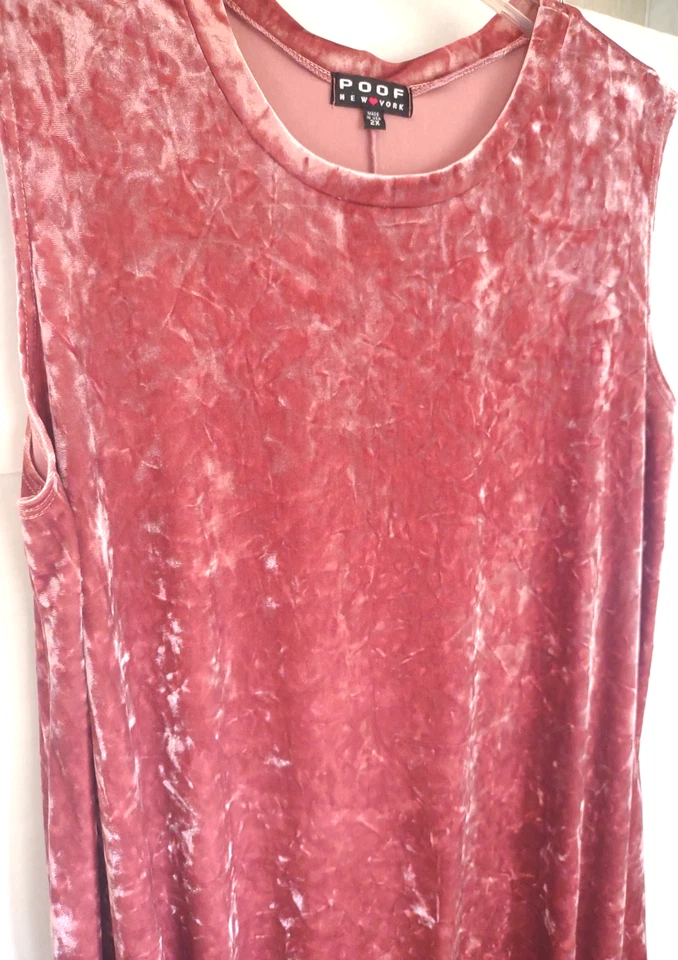 Poof New York Women’s Plus 2X Crushed Velvet Sleeveless Dress Pink Mauve Stretch - Image 2 of 4