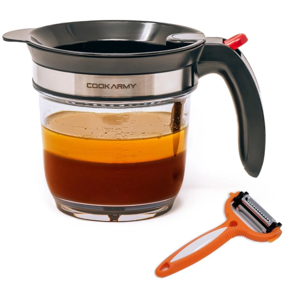 Fat Separator with Bottom Release – 4 Cup Gravy Separator for Cooking with Oi...
