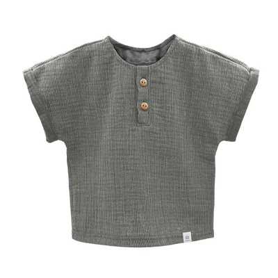 Maximo T-Shirt GOTS Baby Boy-Hemd Kurzer Arm Musselinstoff anthrazit - Bild 1 von 2