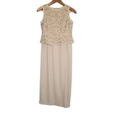 Adrianna Papell Occasions Evening 100% Silk Beaded Sleeveless Top & Skirt Sz 6P