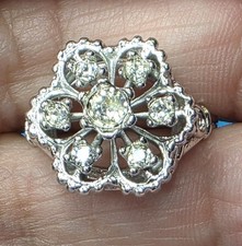 VTG Sterling Silver (925) Uncus Cluster/Floral Ring with Rhinestones