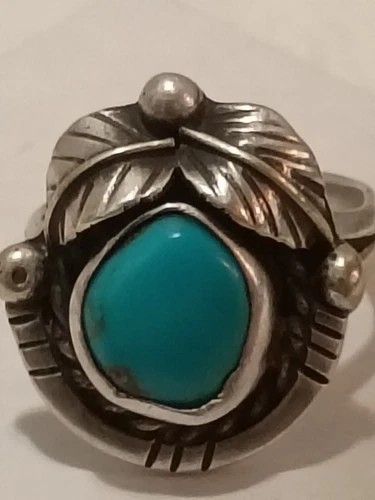 Vintage Navajo Silver Turquoise Ring...Size 5