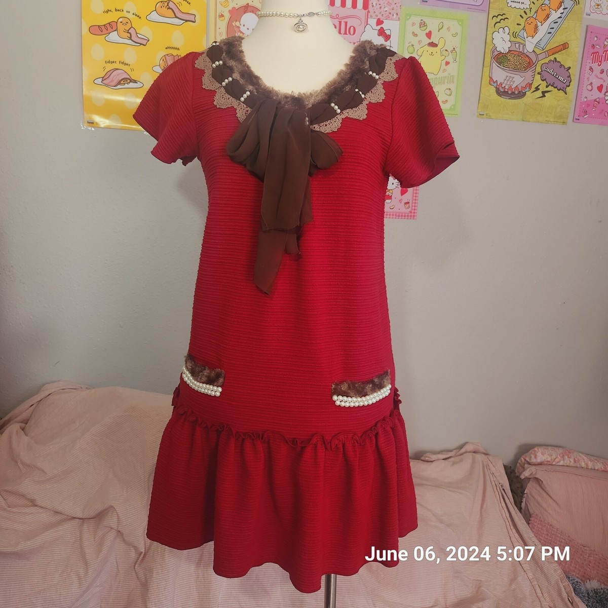 axes femme red dress Axes Femme Kawaii Coquette Maroon Red Sleeveless Peter Pan Collared Dress Size M