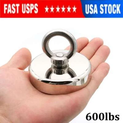 600LBS Neodymium Fishing Magnets Pulling Force Super Strong Round Rare Earth NEW