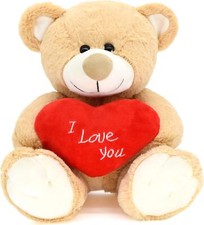 I Love You 10'' Teddy Bear with Red Heart, Soft Plush Doll Light Brown