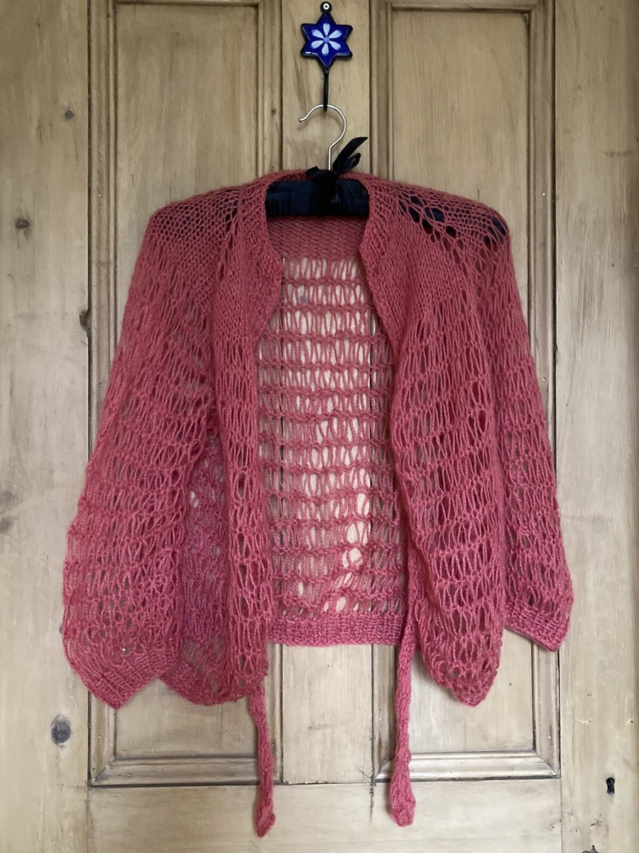 Handcrafted Fluffy Knitted Light Cardigan Soft Pink Angora Wool