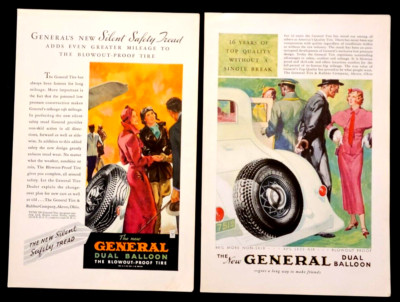 General Tire Dual Balloon Blowout Proof Tires 1930's Vintage Print Ads ...