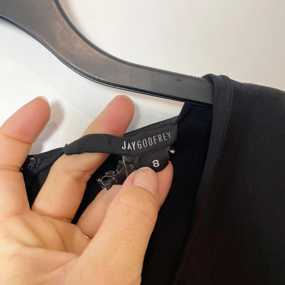 Mini Vestido Vaina Jay Godfrey Para Mujer Manga Corta Negro 8 Cuello en V Cremallera Recortada Foto 3 de 4