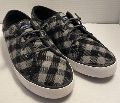 Sperry Top-Sider Black/Grey Buffalo Plaid Wool/Faux Fur Sneakers - Women's 6M